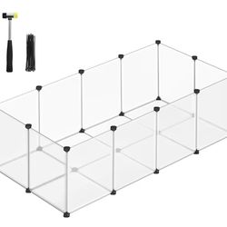 SONGMICS Pet Playpen with Floor Small Animal Pen Fence Indoor DIY Plastic Enclosure - White
