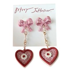 BETSEY JOHNSON BOW HEART EARINGS