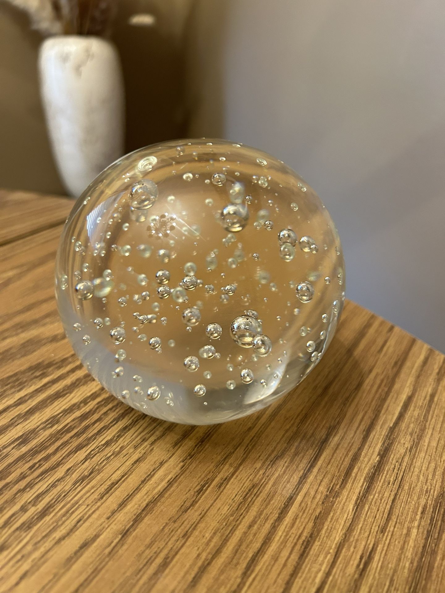 Controlled bubble art glass paperweight - orb clear