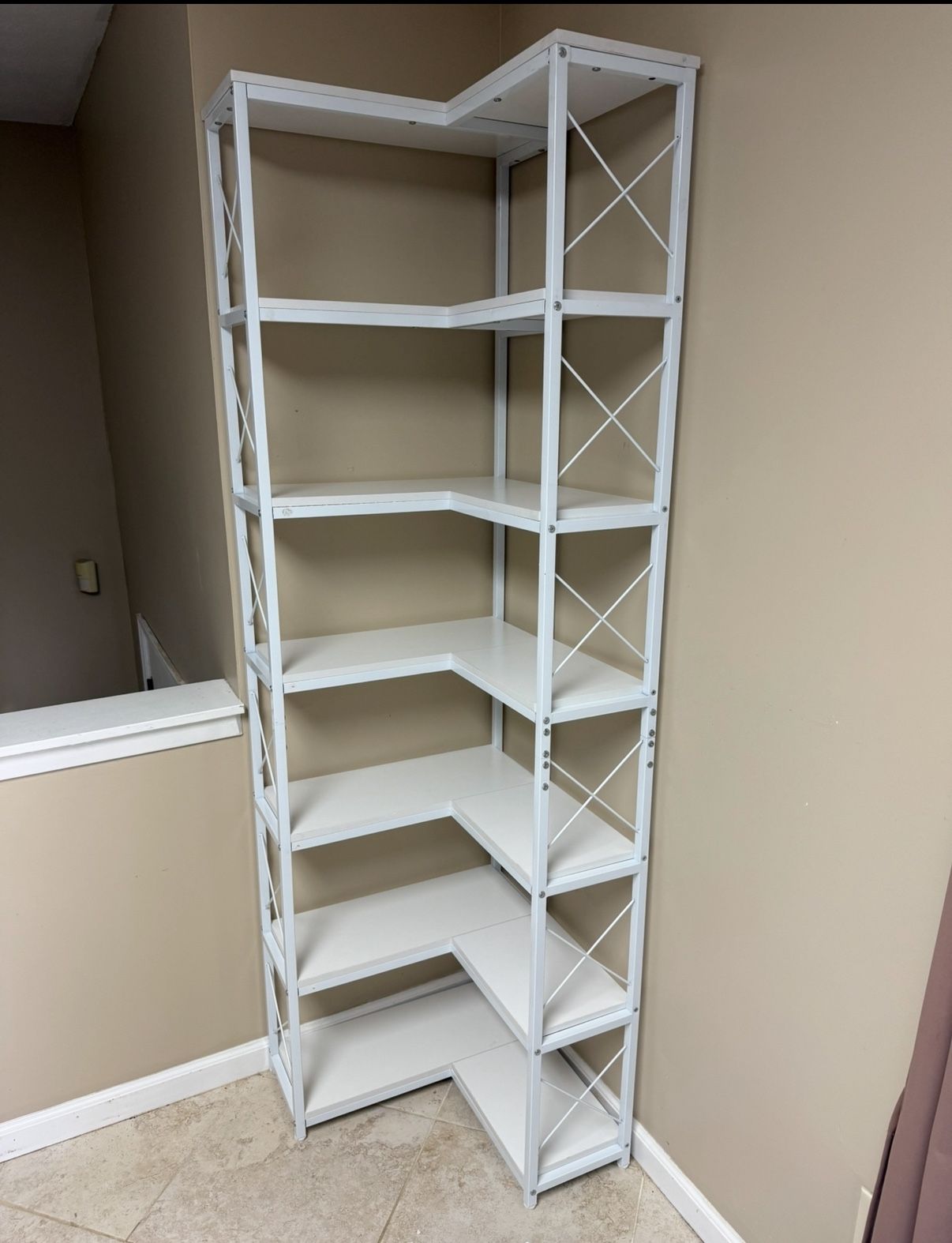 7 Tier Corner Shelf, Wood & Metal