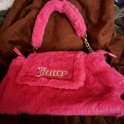 Juicy Couture Fluffy Pink Shoulder Bag Purse w/Sparkle Logo Free Love