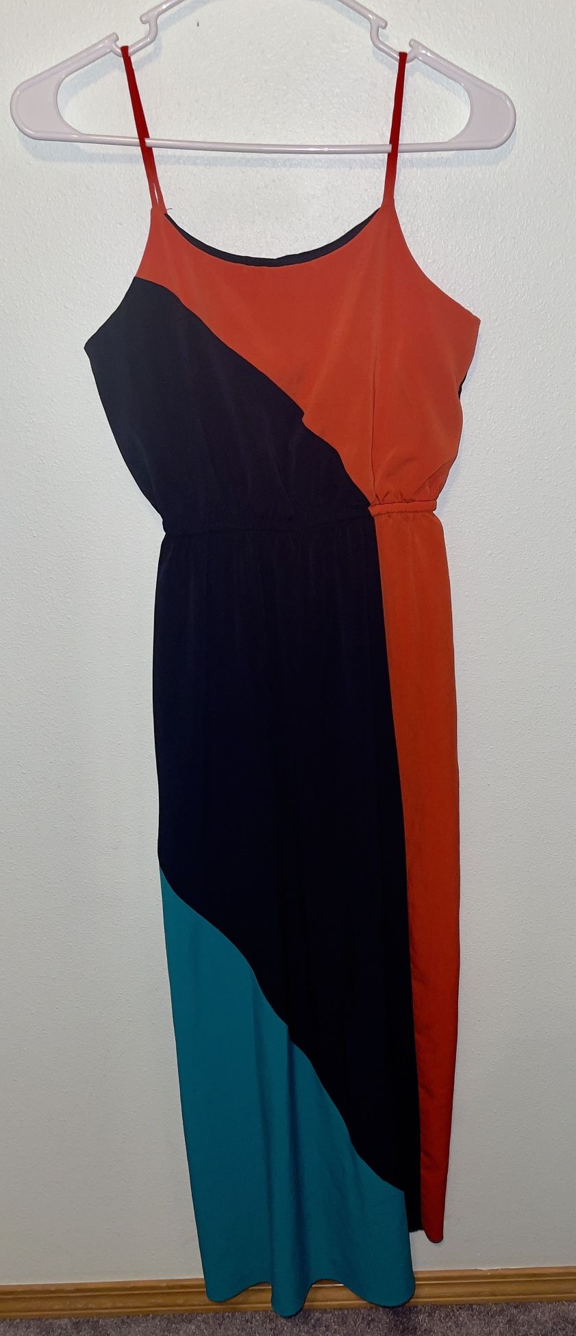 Sweet Storm Asymmetrical Blue and Burnt Orange Maxi Dress