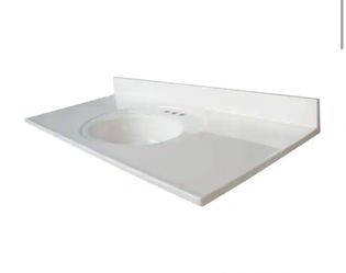 Glacier Bay 49 in. W x 22 in. D Cultured Marble White Round Single Sink Vanity Top in White@Pal-649