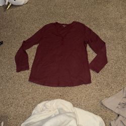 Eddie Bauer women's burgundy waffle knit henley top XXL