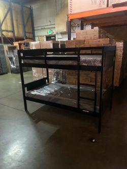 Twin bunk bed. Available in espresso, white, & grey. Bunk bed only-$299. With mattresses-$450. Assembly required. Assembly not included. Tax included.