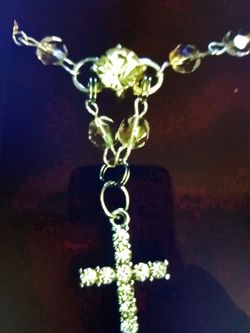 Rhinestone cross beaded choker