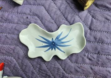 Ceramic Wavy Edge Trinket Dish with Blue Floral Design