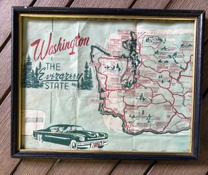 Vintage Washington “Evergreen State” Map Placemat – Framed