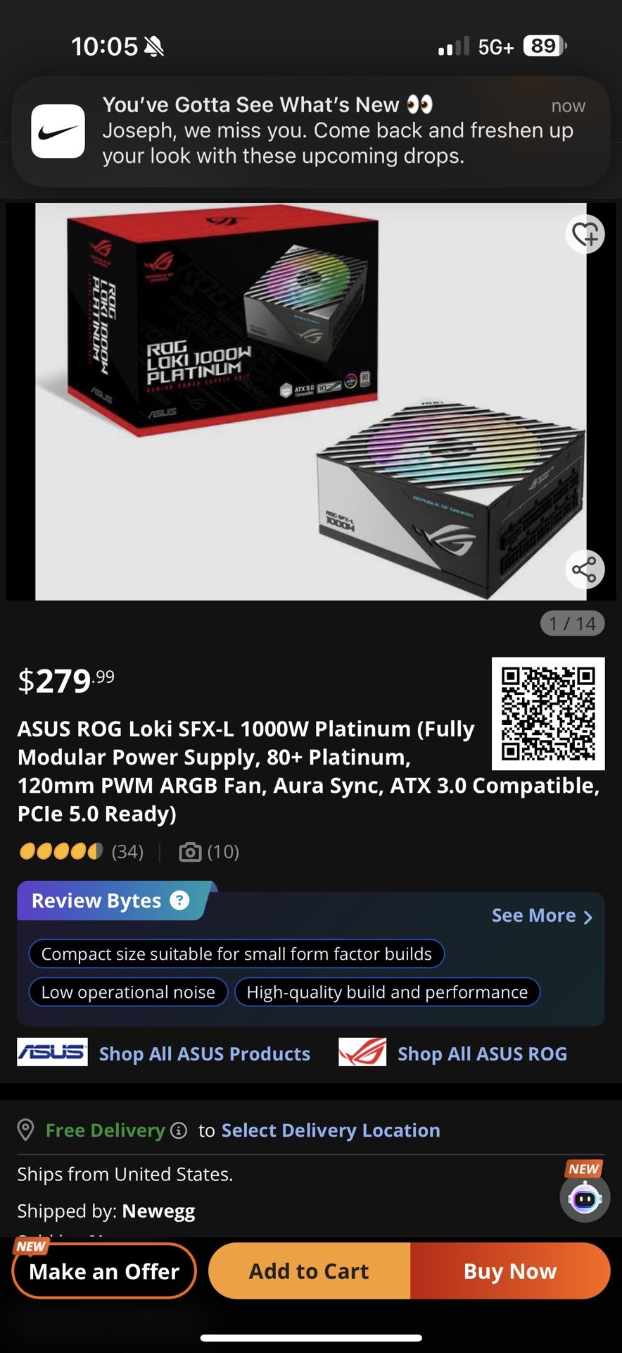 ASUS ROG Loki SFX-L 1000W Platinum (Fully Modular Power Supply)