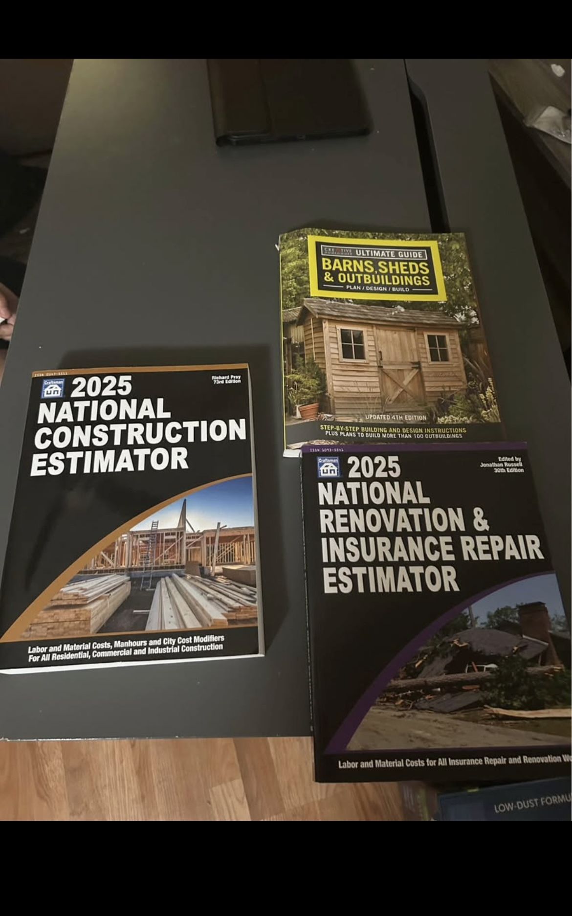 3 books about prices, codes, and plans for sheds, all about exterior and interior houses 