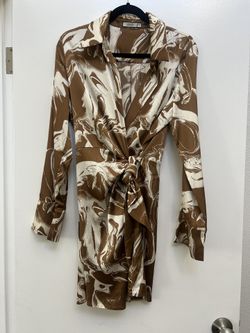Brown Marble Silk Wrap Dress 