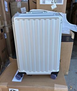 LUGGEX - 20 Inch Carry On Luggage Zipperless Aluminum Frame Hardside 100% PC Suitcase 8010S -silver