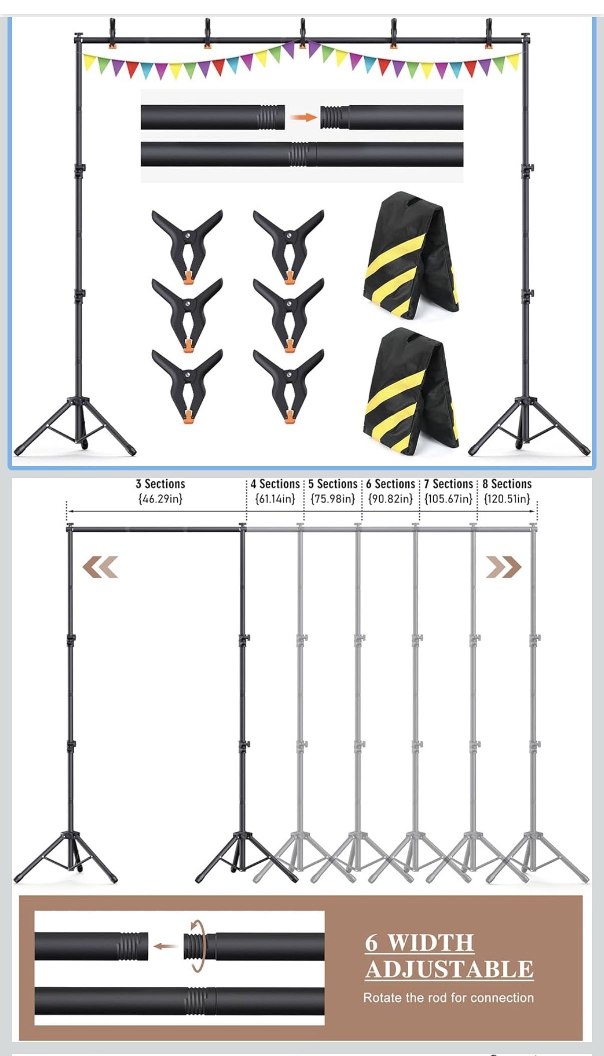 NEW 10x7.5Ft Backdrop Stand, Heavy Duty Adjustable Photo Back Drop Stand for Party, Photography