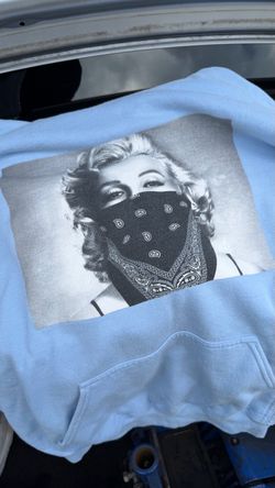 Light Blue Graphic Hoodie with Bandana Print