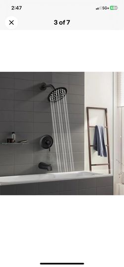 Tub Shower Faucet Set Valve Included with 6-Inch Rain Shower Head and Tub Spout Single-Handle Tub and Shower Trim Kit Matte Black