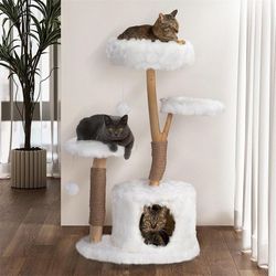 Cat tree house, 41.7 inch, Modern Cat Tree Tower for Indoor Cats, Natural Branch Cat Furniture with Condo and Climbing Perches, Kitten Scratching Tree