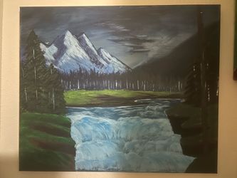 Mountain River Waterfall Painting