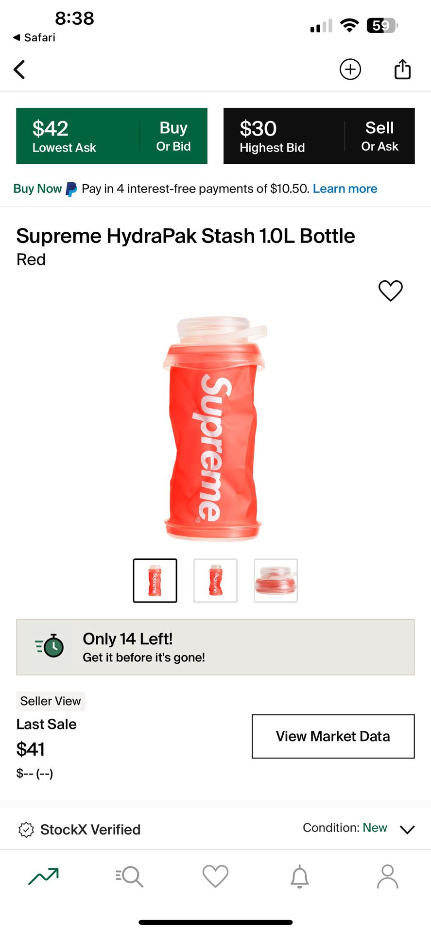 Supreme Hydrapak Stash 1L Bottle Red 