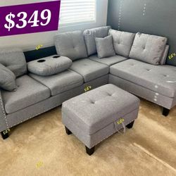 BRAND NEW 3PCS SECTIONAL SOFA SET WITH OTTOMAN AND ACCENT PILLOW INCLUDED $349