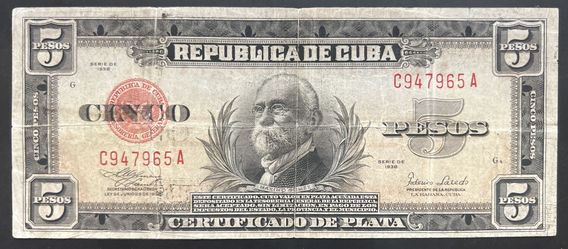 1938 5 Pesos From Cuba