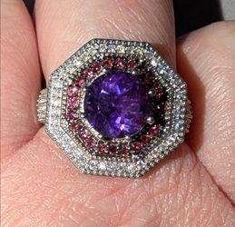 Premium Lusaka Amethyst, Multi Gemstone Bloom Citadel Ring, SS, Size 8, 2.50ctw