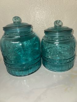 Set of 2 Pioneer Woman Teal Cassie Glass Canister