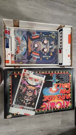 Vtg Atomic Arcade 1979 Pinball by Tomy w box & info sheet, not tested