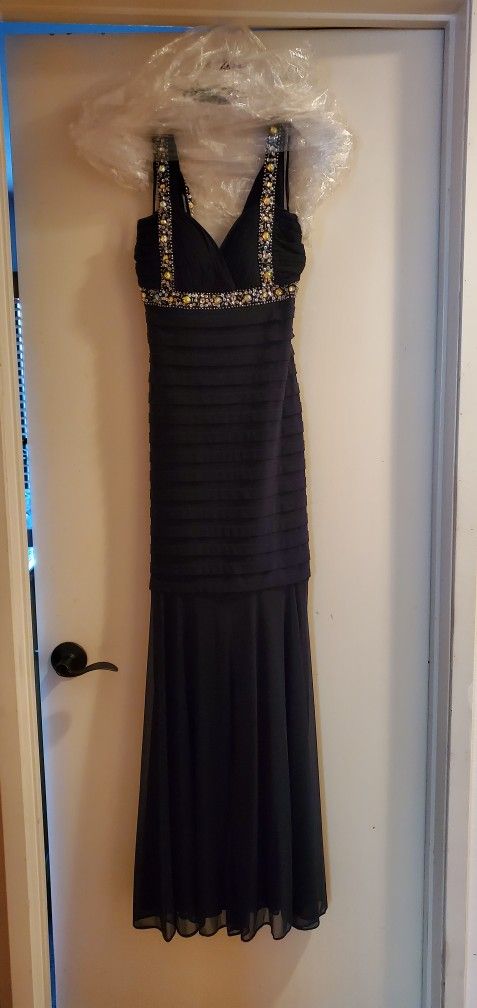 Dress Formal Long Jeweled Strap Navy Blue Size 4