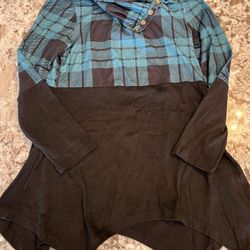 NEW Medium Cestyle Women's Long Sleeve Cowl Neck Asymmetrical Tunic Top Black Bl