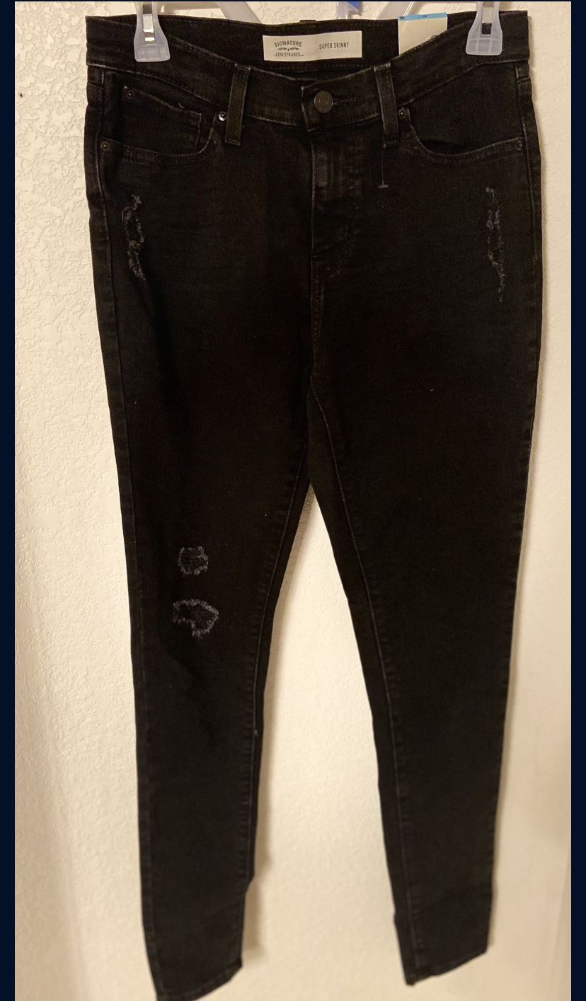 Levi Strauss Signature Girls Size 18 Black Super Skinny Distressed Jeans