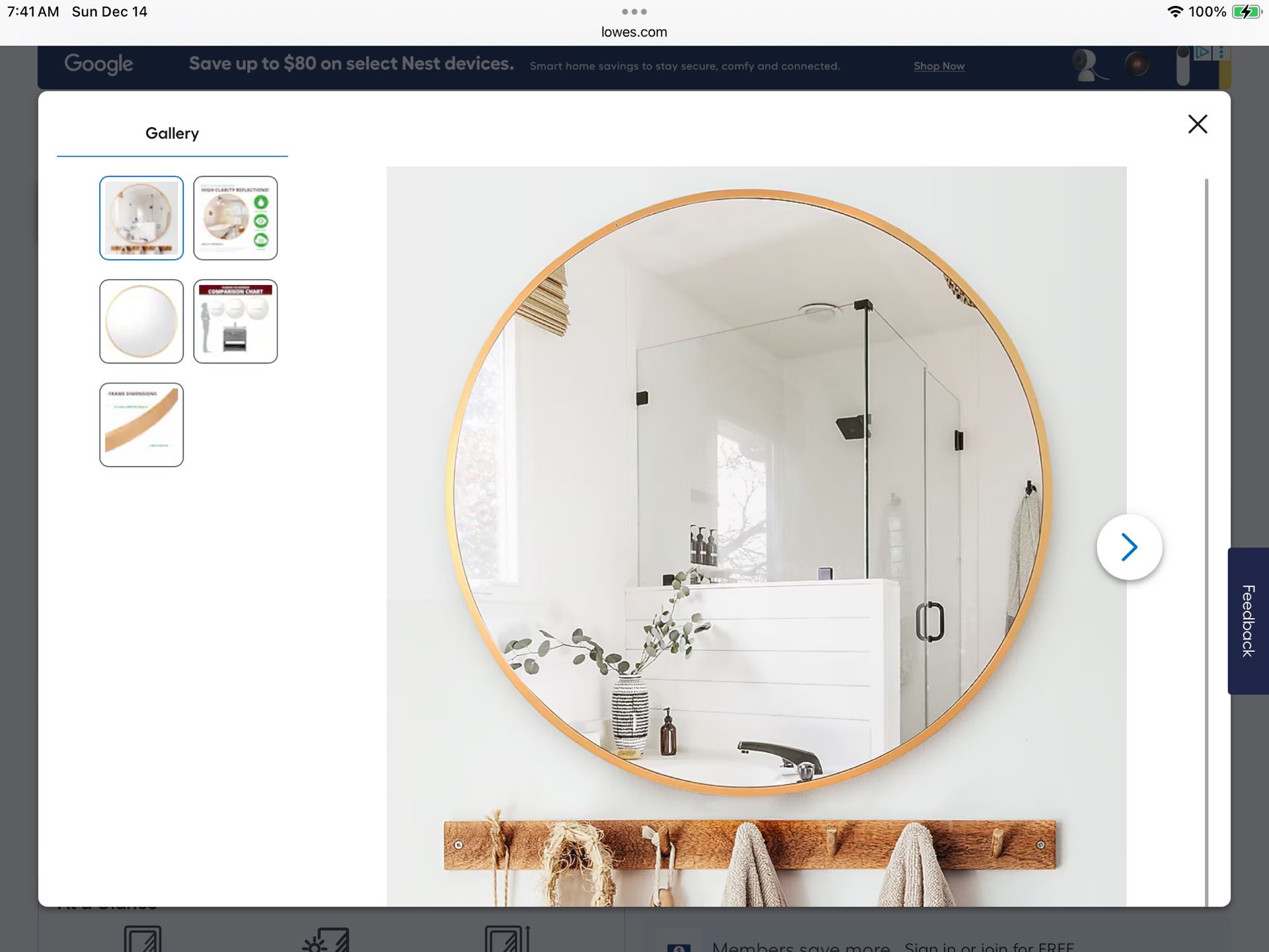 Kinger Home Sage 32-Inches W x 32.0-Inches H Round Gold Framed Lighted Wall Mirror