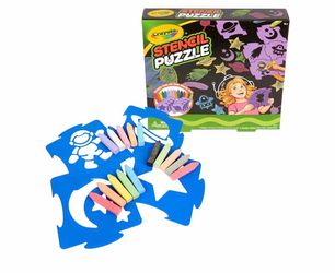 Crayola Stencil Puzzle Set, Space Theme, 8 Stencils with 15 Washable Chalks
