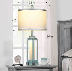 Farmhouse Lamps Set of 2, 26" Vintage Rustic Industrial Beside Lamps with USB A+C Charging Ports & AC Outlet,