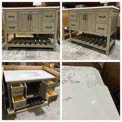 42'' Solid Wood Bathroom Vanity Cabinet with Stone Countertop(Countertop Damaged)