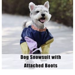 Dog Snowsuit with Attached Boots Waterproof Anti-Dirt Paw Protector Adjustable Suspenders new
