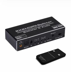 HDMI Switch 2x2, 2 Ports HDMI Switch Splitter 2 In 2 Out With IR Remote Control, Support HDMI 2.0, HDCP 2.2, Ultra HD, 4K X 2K@60Hz, 3D, 1080P (Dual M