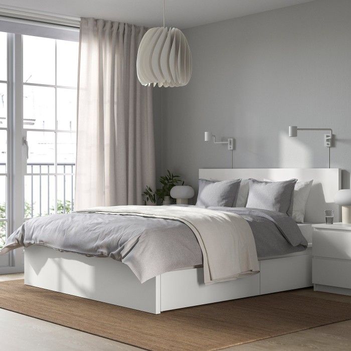 White Queen size Ikea malm bed frame with storage