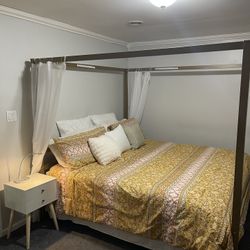 Gold Canopy Bed Frame/nightstand/mirror