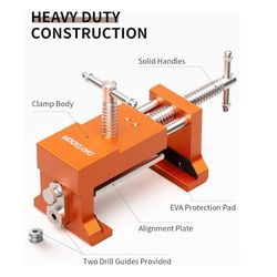 Professional Cabinet Clamps 2 Pack, Heavy-Duty Cast Steel, Integrated Drill Guide & EVA Protection