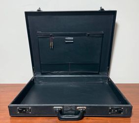 Vintage Large Faux Leather Secret Spy Agent Attache Briefcase With Dual Combination Lock And Keys