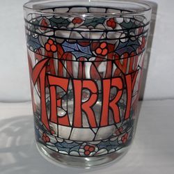 Set of (2) Vintage 1970s Houze “MERRY CHRISTMAS” Tumblers Stained Glasses