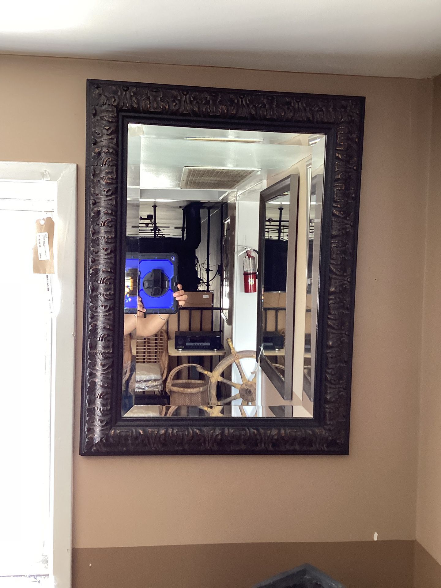 Black Patina Frame W/ Patter Beveled Mirror SKU 5GY27Y