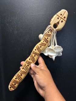 Hand carved wooden snake rattle