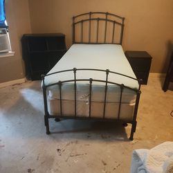 Twin Metal Bed W/Nightstand & Cubby