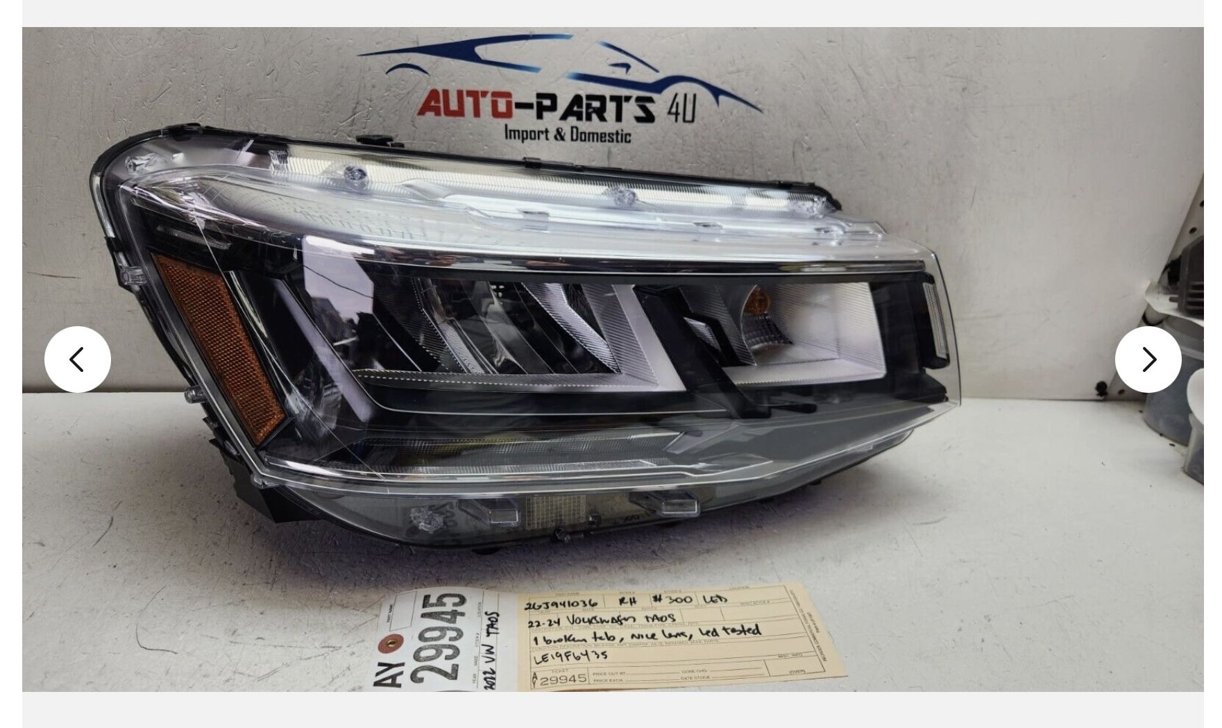 1broken tab 2022 - 2023 - 2024 VOLKSWAGEN TAOS RIGHT FULL LED HEADLIGHT OEM AY29945