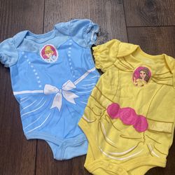 Lot of 2 girls Disney Cinderella Belle shirts size 0/3 months #11