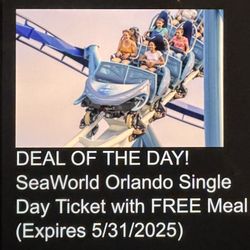 Seaworld Orlando - 4 Single Day Tickets with  Free Meal ($80 each) - Valid Until 5/31/2025
