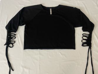 Alo Yoga Tribe Wrapped Tie Long Sleeve Arm Crop Top Pullover Sweatshirt Women L