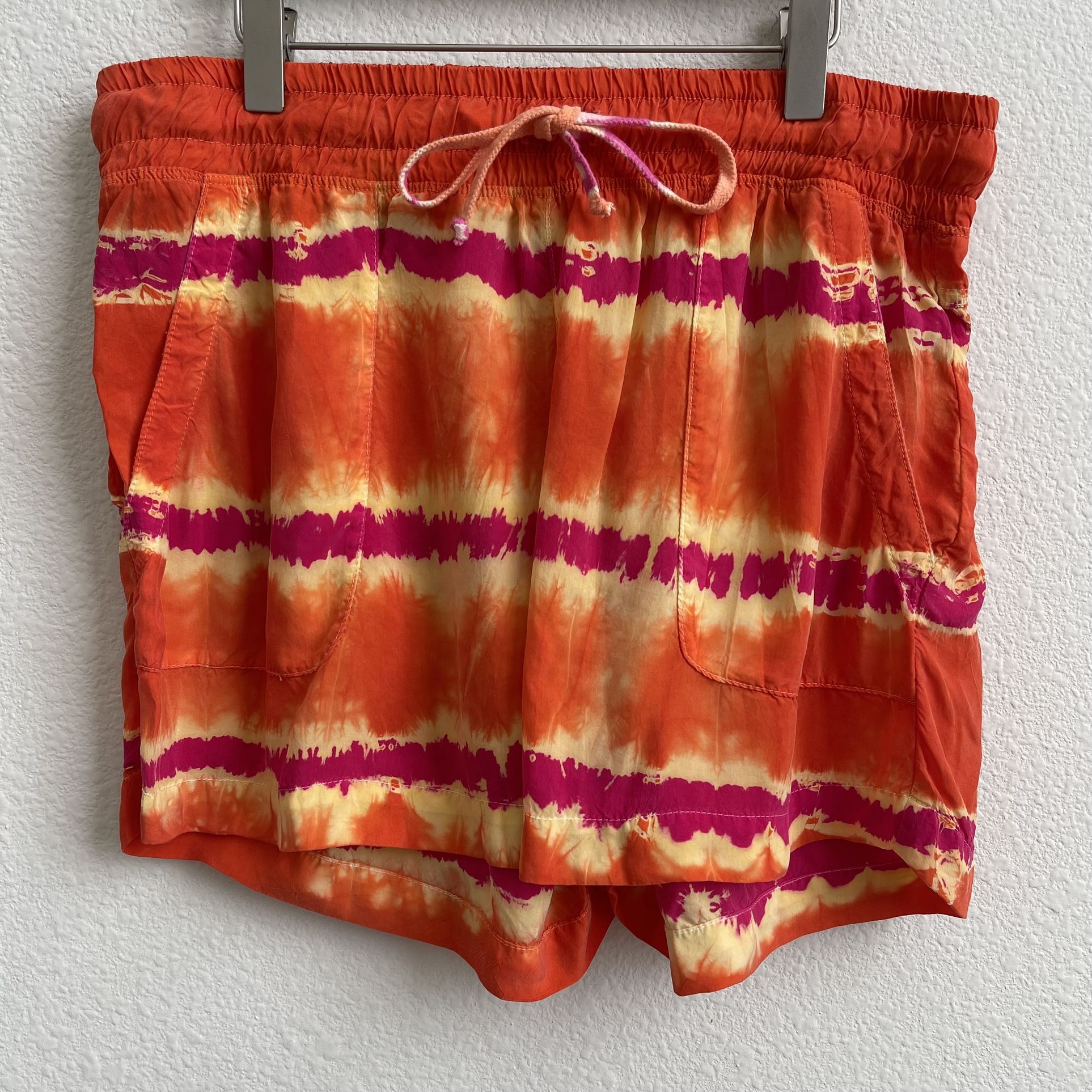 HARDTAIL FOREVER Orange Pink Yellow Tie Dye Striped High Waisted Summer Shorts