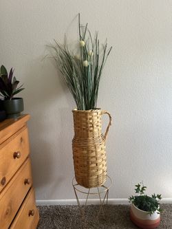 Large Wicker Vase With Faux Grass